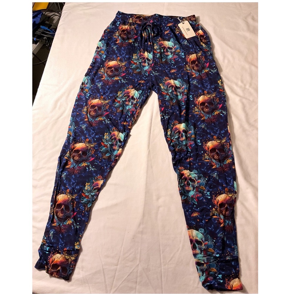 RARE Bums & Roses Sherlock Bones Bamboo Lounge Pants Navy Blue Medium NEW